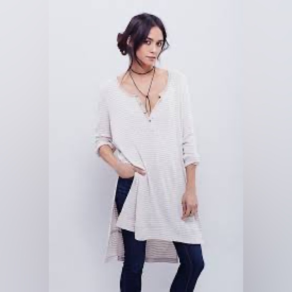 We The Free Free People Cream Long Sleeve Dress medium - waffle knit Henley